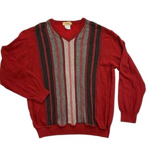 Montechiaro XXL‎ (fits smaller) Red Striped V Neck Knit Sweater Pullover